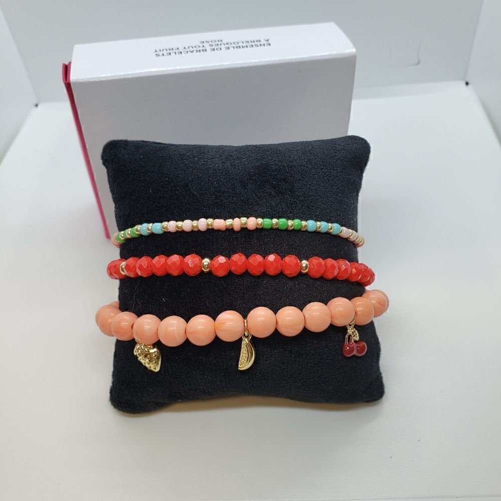 Studio 1886 Tutti Fruity Set of 3 Stretch Braclets Fruit Charms